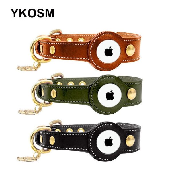 collier en cuir pour chien avec support Apple AirTag